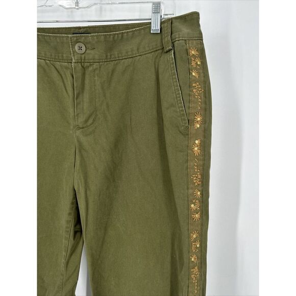 Vintage Tommy Hilfiger Olive Green‎ Wide Leg Embroidered Khaki Pants Women Sz 12 - Picture 1 of 10